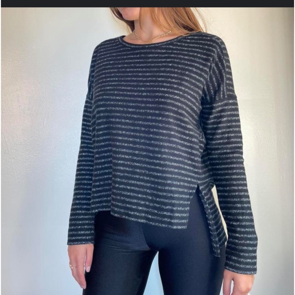 50% off w❤ Madewell Striped Pullover Sweater XS cotton oversized high-low black